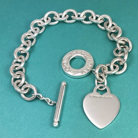 Tiffany & Co Blank Heart Tag Toggle Charm Bracelet in Sterling Silver - Picture 2 of 11